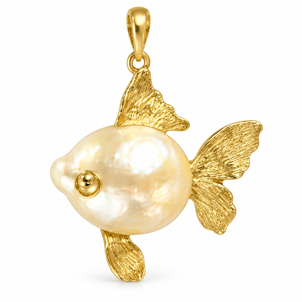 Gozen fish-shaped pearl pendant with gold details