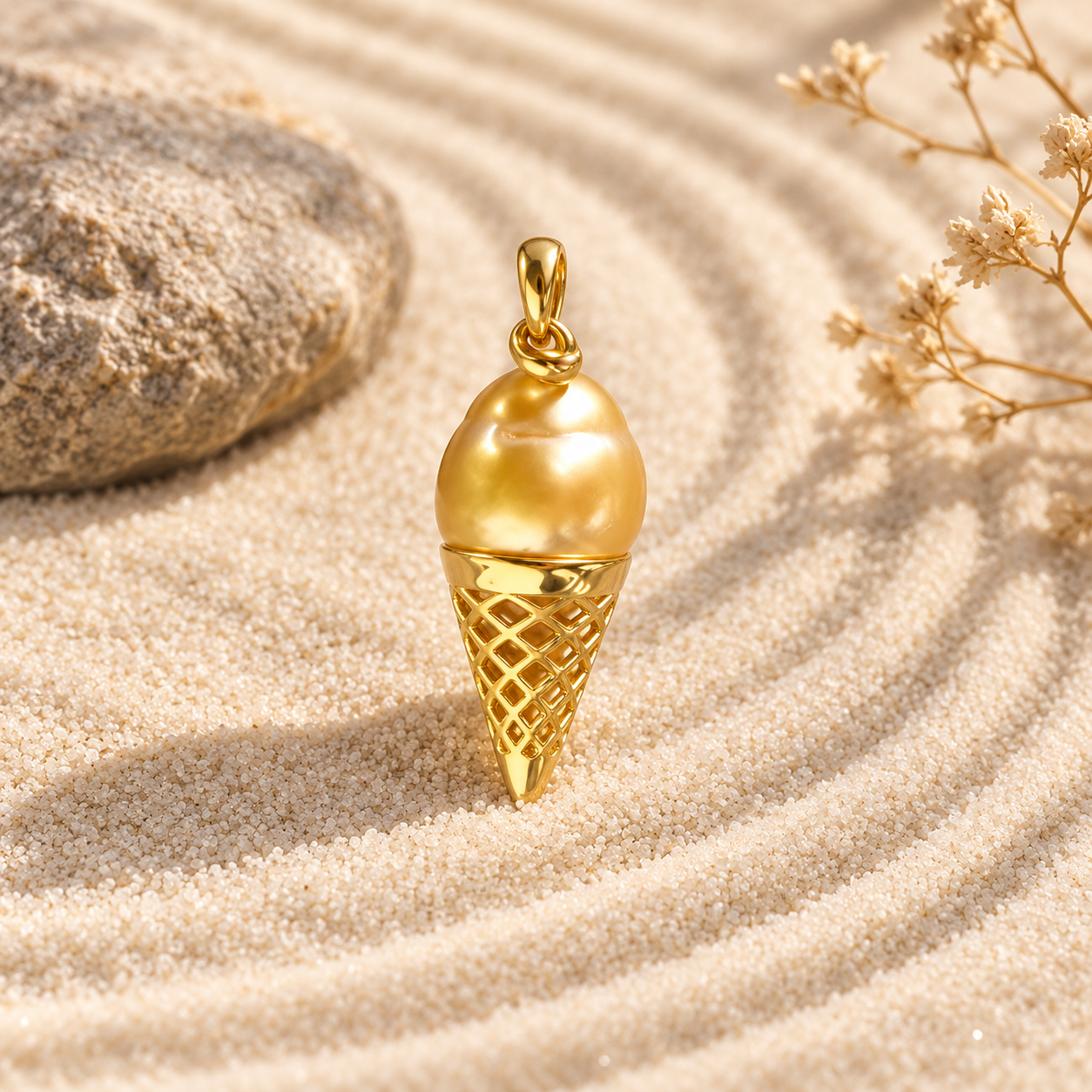 Gozen ice cream pearl pendant with gold-toned setting
