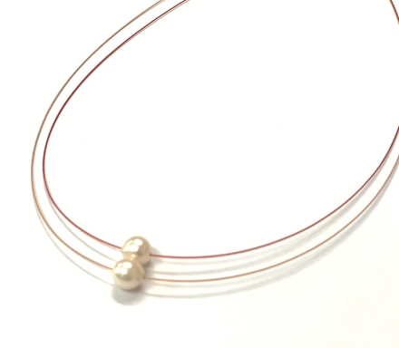 Minimalist Gozen collar necklace with two pearl accents