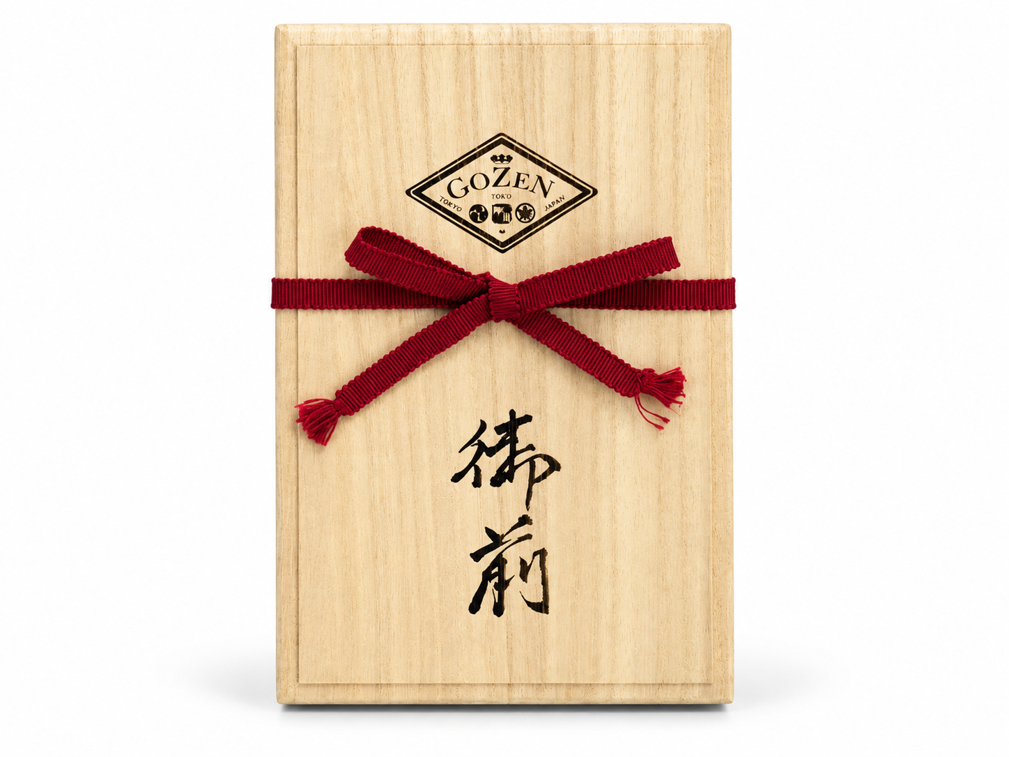 Gozen wooden pearl jewellery gift box tied with a red ribbon